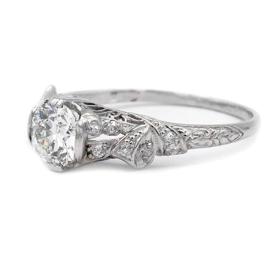 Art Deco Old European Cut Diamond Vintage Engagement Ring 1.02 Ct GIA K/SI1