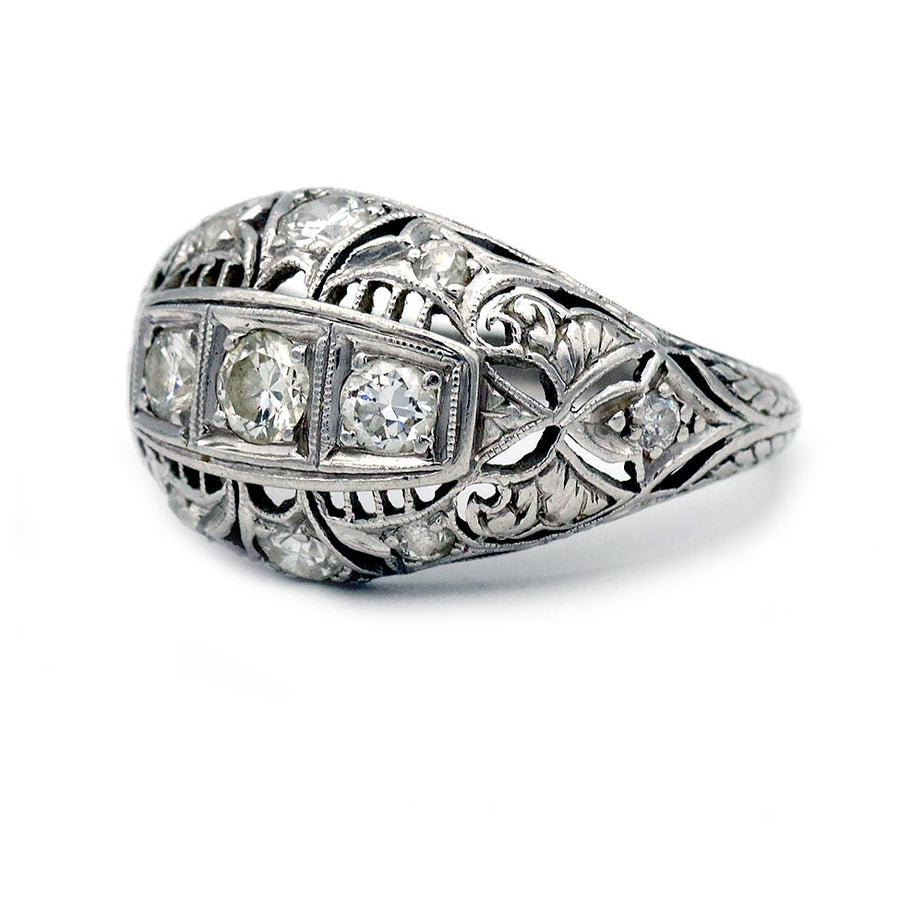 Art Deco .80 CTW Old European Cut Diamond Antique Dome Ring in Platinum
