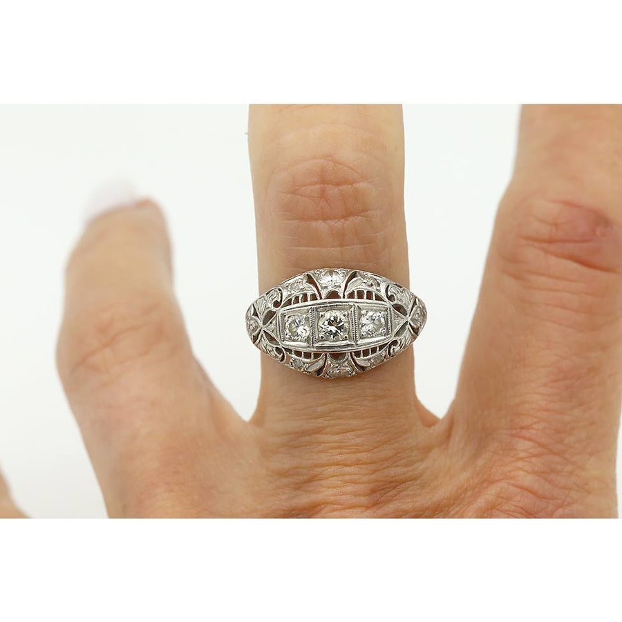 Art Deco .80 CTW Old European Cut Diamond Antique Dome Ring in Platinum