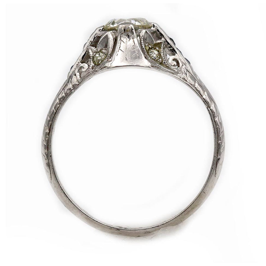 Vintage 1.02 CTW European Cut Diamond & Sapphire Art Deco Engagement Ring - Vintage Diamond Ring