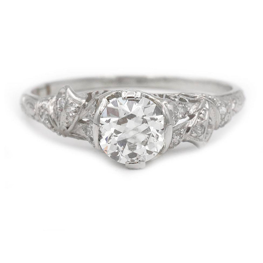 Art Deco Old European Cut Diamond Vintage Engagement Ring 1.02 Ct GIA K/SI1