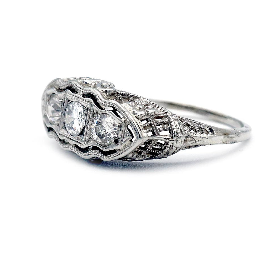 Art Deco Three-Stone .50 CTW Old European Cut Diamond Vintage Engagement Ring