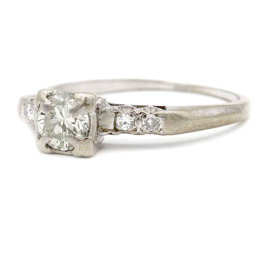 Mid-Century 1940s Square .58 CTW Diamond Antique Engagement Ring Side View