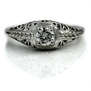 Vintage .30 CTW Solitaire Art Deco Engagement Ring Open Metal Work