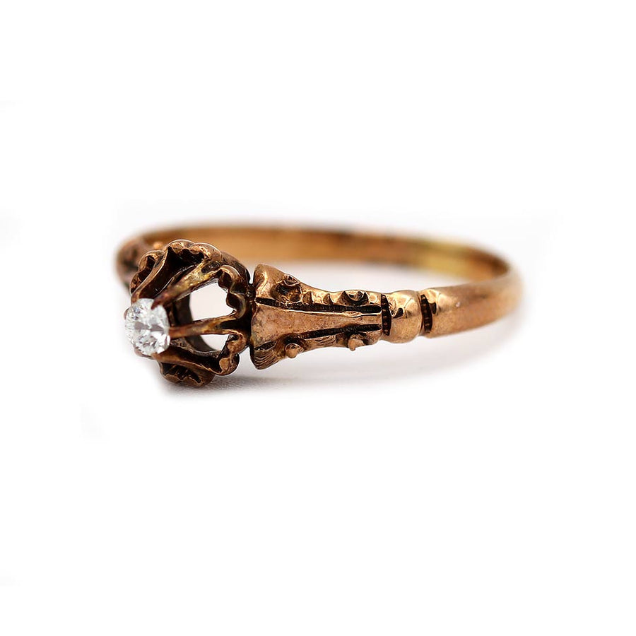 Victorian Old Mine Cut Diamond Engagement Ring | .08 CT 10K Rose Gold Antique Ring Circa 1900s