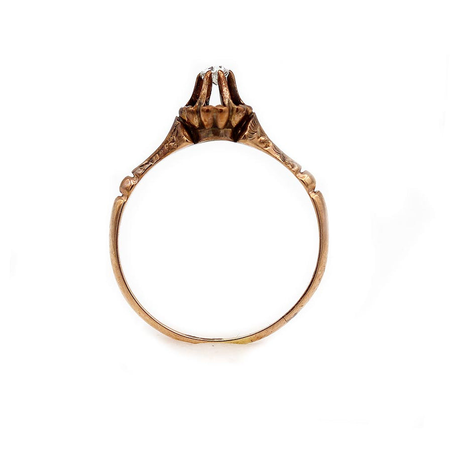 Victorian Old Mine Cut Diamond Engagement Ring | .08 CT 10K Rose Gold Antique Ring Circa 1900s