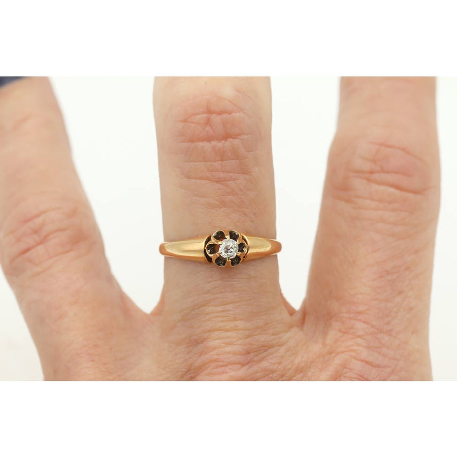 Victorian .15 Ct Old Mine Cut Diamond 14K Rose Gold Antique Engagement Ring