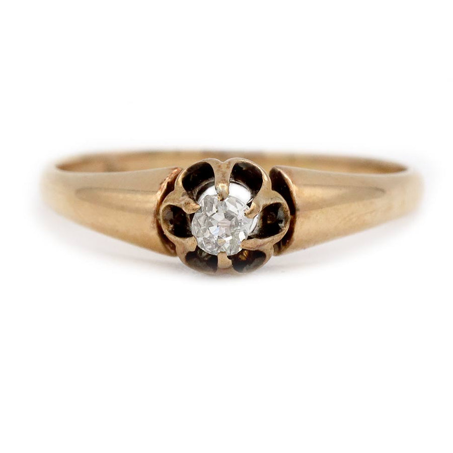 Victorian .15 Ct Old Mine Cut Diamond 14K Rose Gold Antique Engagement Ring