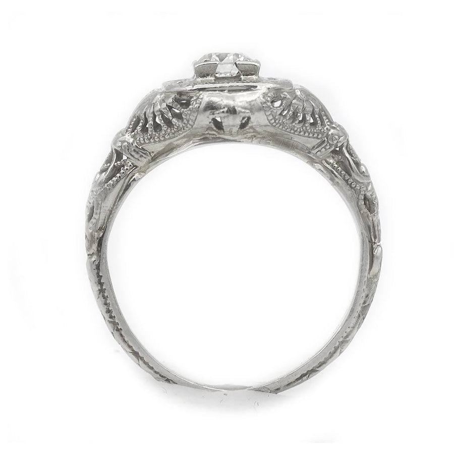 Art Deco .20ct Old European Cut Diamond Engagement Ring | G SI1 14k White Gold Square Milgrain