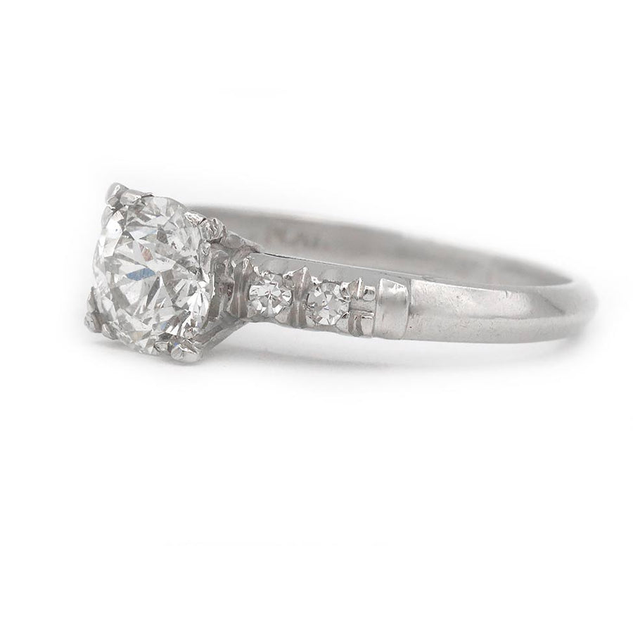 Mid-Century .90 Ct Old European Cut Diamond Engagement Ring in Platinum | J/SI2