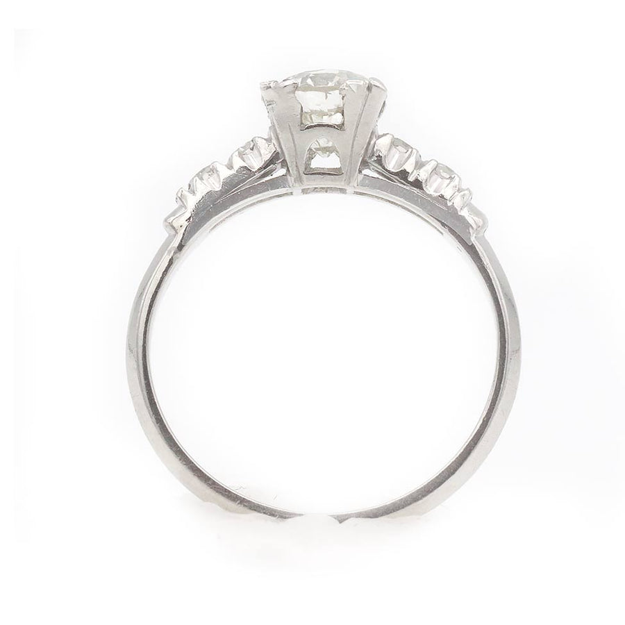 Mid-Century .90 Ct Old European Cut Diamond Engagement Ring in Platinum | J/SI2