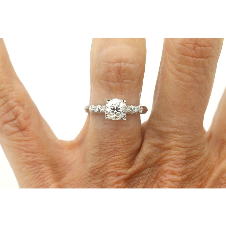 Mid-Century .90 Ct Old European Cut Diamond Engagement Ring in Platinum | J/SI2
