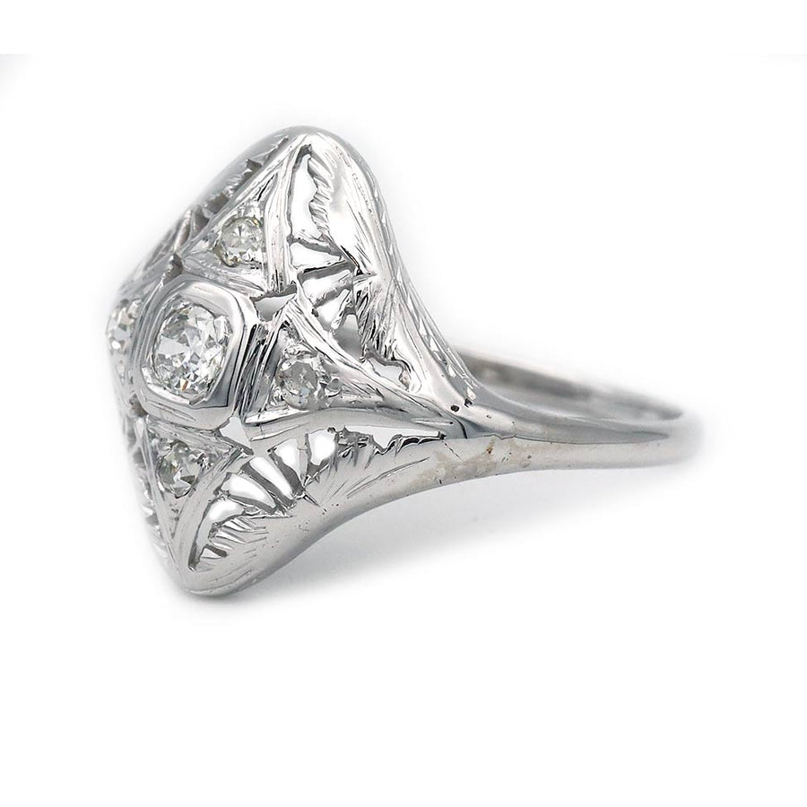 Vintage Mid-Century Old European Cut Diamond Dinner Ring .23 CTW in 18K White Gold