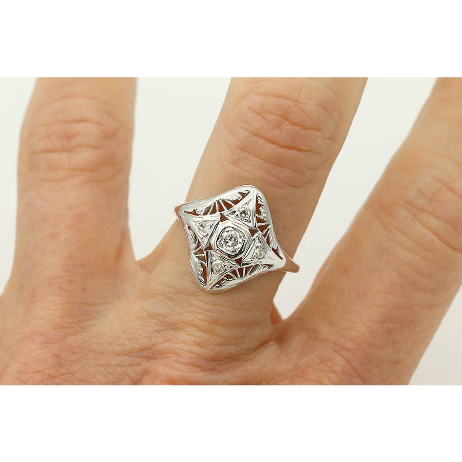 Vintage Mid-Century Old European Cut Diamond Dinner Ring .23 CTW in 18K White Gold