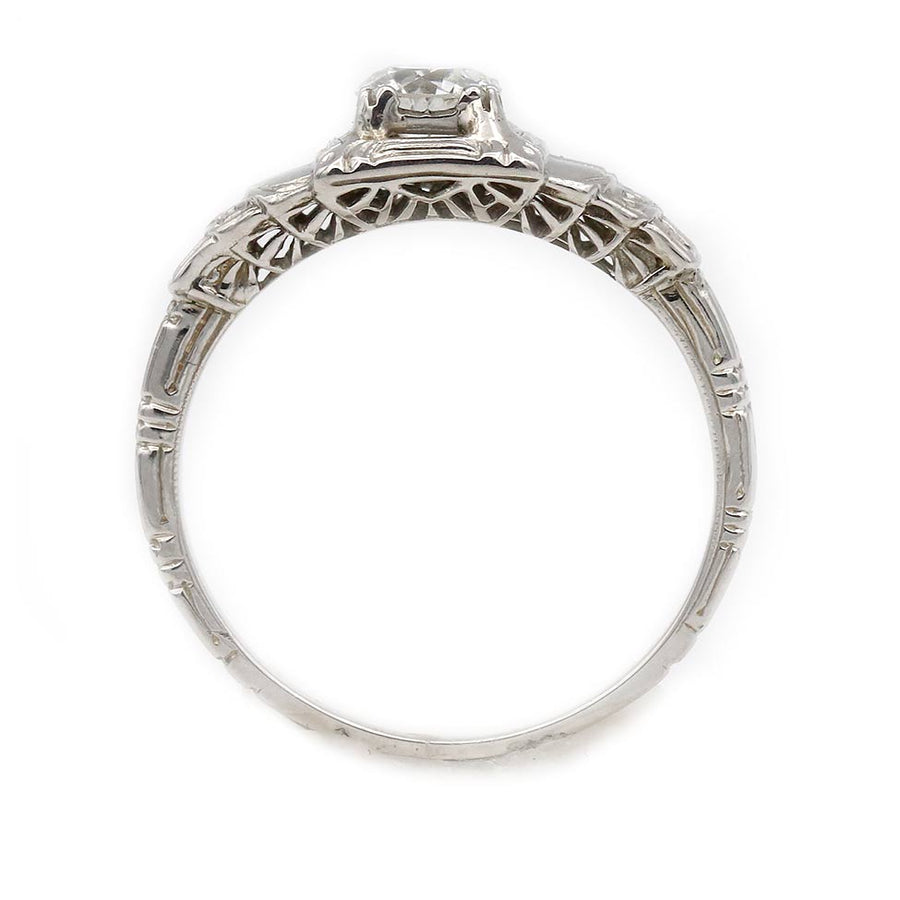 Vintage .60 CTW Solitaire 18 Karat White Gold Art Deco Engagement Ring