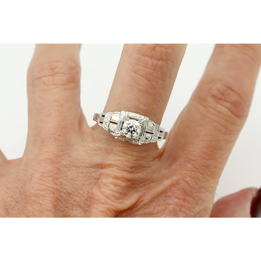 Vintage .60 CTW Solitaire 18 Karat White Gold Art Deco Engagement Ring