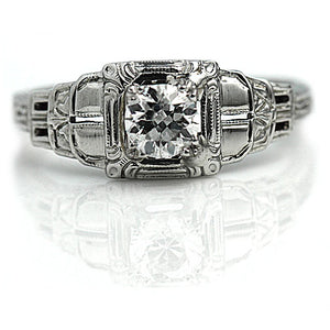 Vintage .60 CTW Solitaire 18 Karat White Gold Art Deco Engagement Ring
