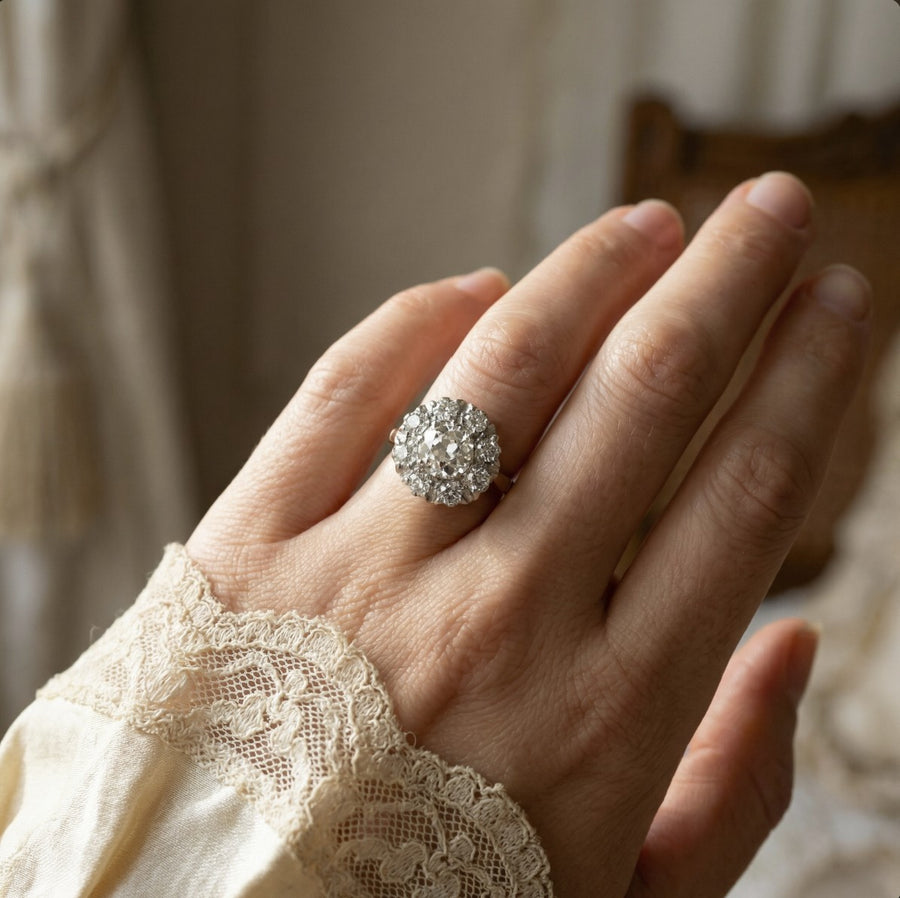 Victorian-Style .81 Ct Old Mine Cut Diamond Halo Engagement Ring | GIA H/I1