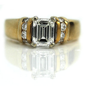 Mid-Century 1.13 CTW Emerald Cut Diamond Vintage Engagement Ring with Side Stones GIA J/VS1