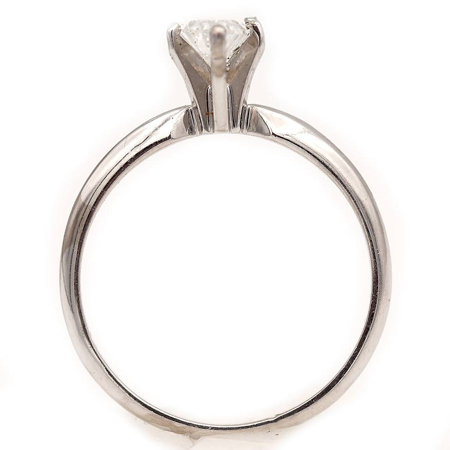 Mid-Century Marquise Cut Diamond Solitaire Engagement Ring .61 Ct GIA D/SI1 in 14K White Gold