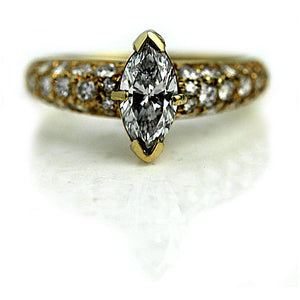 Mid-Century 1.37 CTW Marquise Diamond Vintage Engagement Ring Yellow Gold GIA J/SI1