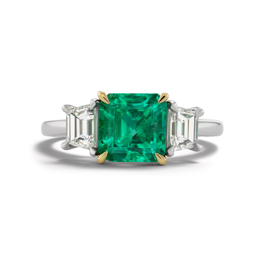 Vintage Style 2.01 Ct Colombian Emerald & Shield Cut Diamond Engagement Ring | GIA