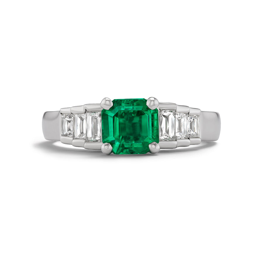 Vintage 1.24 Ct Colombian Emerald & Criss-Cut Diamond Ring | GIA Certified | 14K White Gold | Circa 1970s