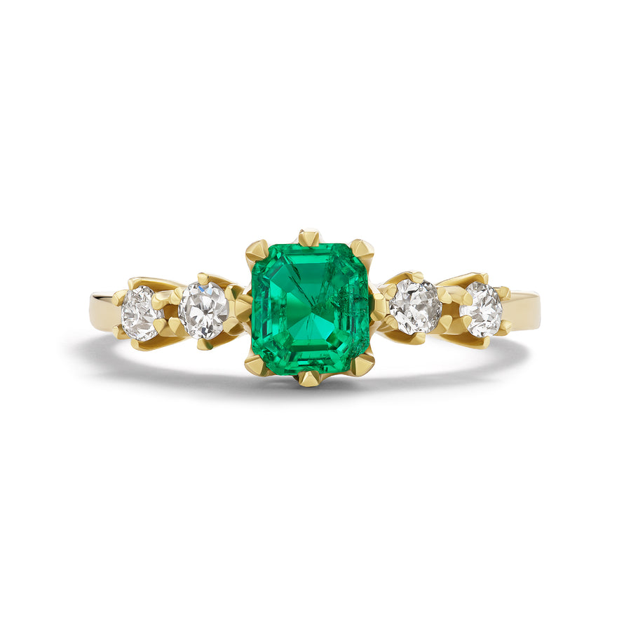 Vintage Style Colombian .60 Ct Muzo Emerald Engagement Ring with Old European Cut Diamonds