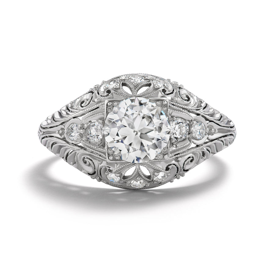 Art Deco 1.05 Ct Old European Cut Diamond Platinum Engagement Ring GIA J/SI2