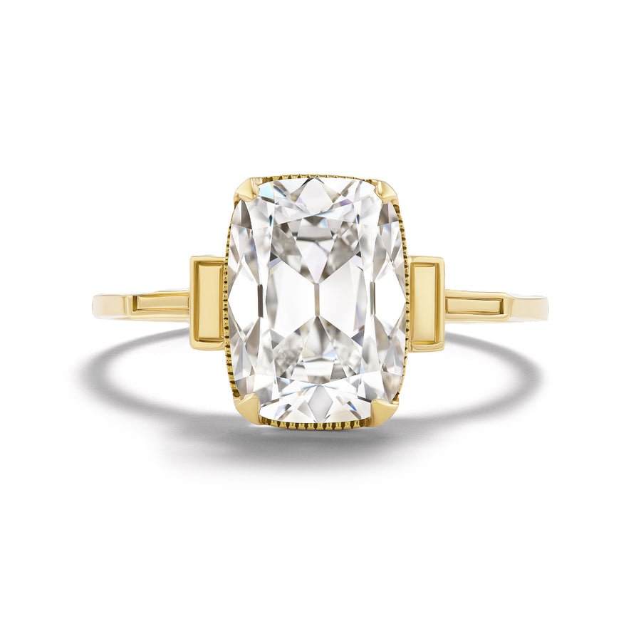 Vintage Style 2.81 CTW Lab Grown Old Mine Cushion Cut 18 Karat Yellow Gold Engagement Ring IGI E/VS1