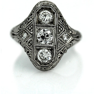 Vertical Edwardian Three Stone Engagement Ring 