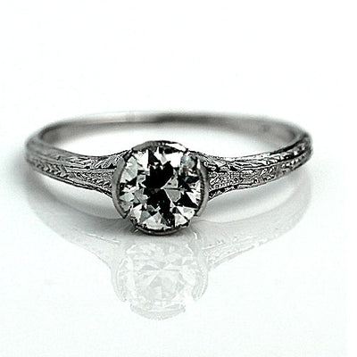 Platinum Solitaire Engagement Ring with Engraved Band