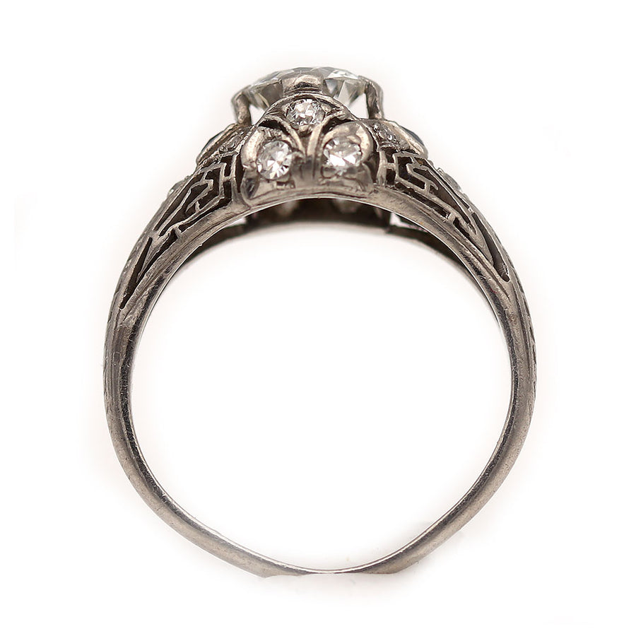 Vintage Engagement Ring with Square Cut Sapphires - Vintage Diamond Ring