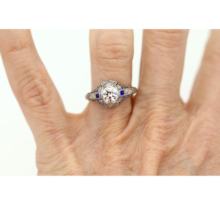 Vintage Engagement Ring with Square Cut Sapphires - Vintage Diamond Ring