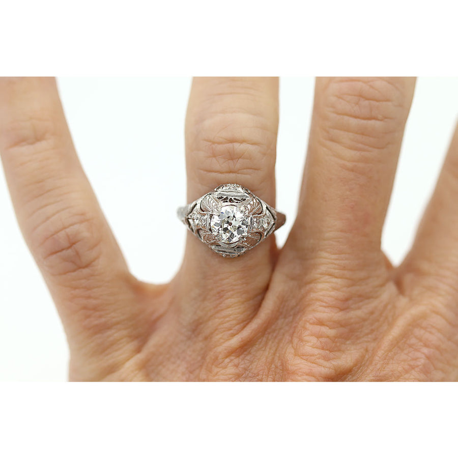 Art Deco .98 CTW Hand Crafted Old European Cut Diamond Vintage Engagement Ring GIA J/SI2