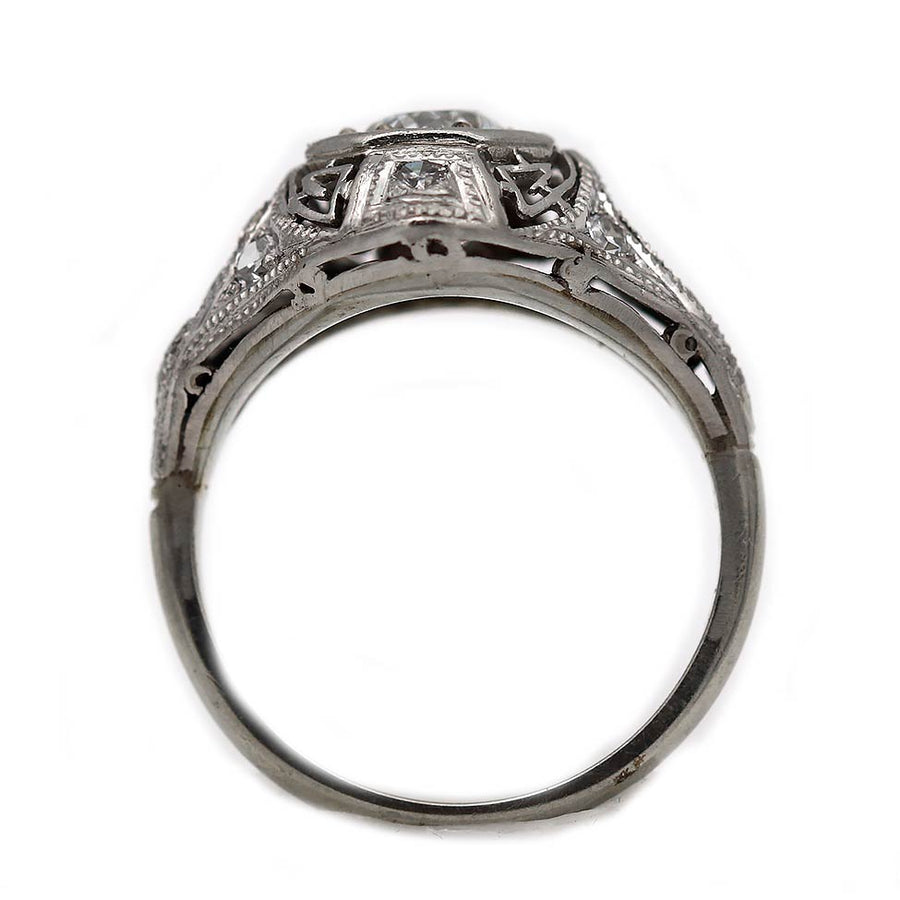 Art Deco 1.13 CTW Old European Cut Diamond Platinum Filigree Engagement Ring GIA G/SI1