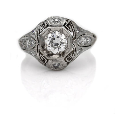 Rare Edwardian Platinum Filigree Engagement Ring