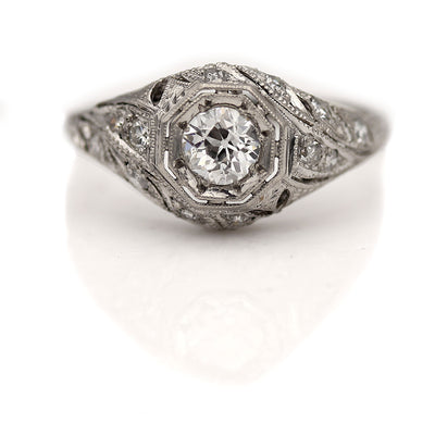 Art Deco European Cut Diamond Engagement Ring