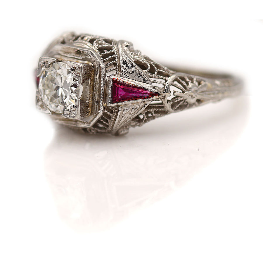 Vintage Diamond & Ruby Engagement Ring