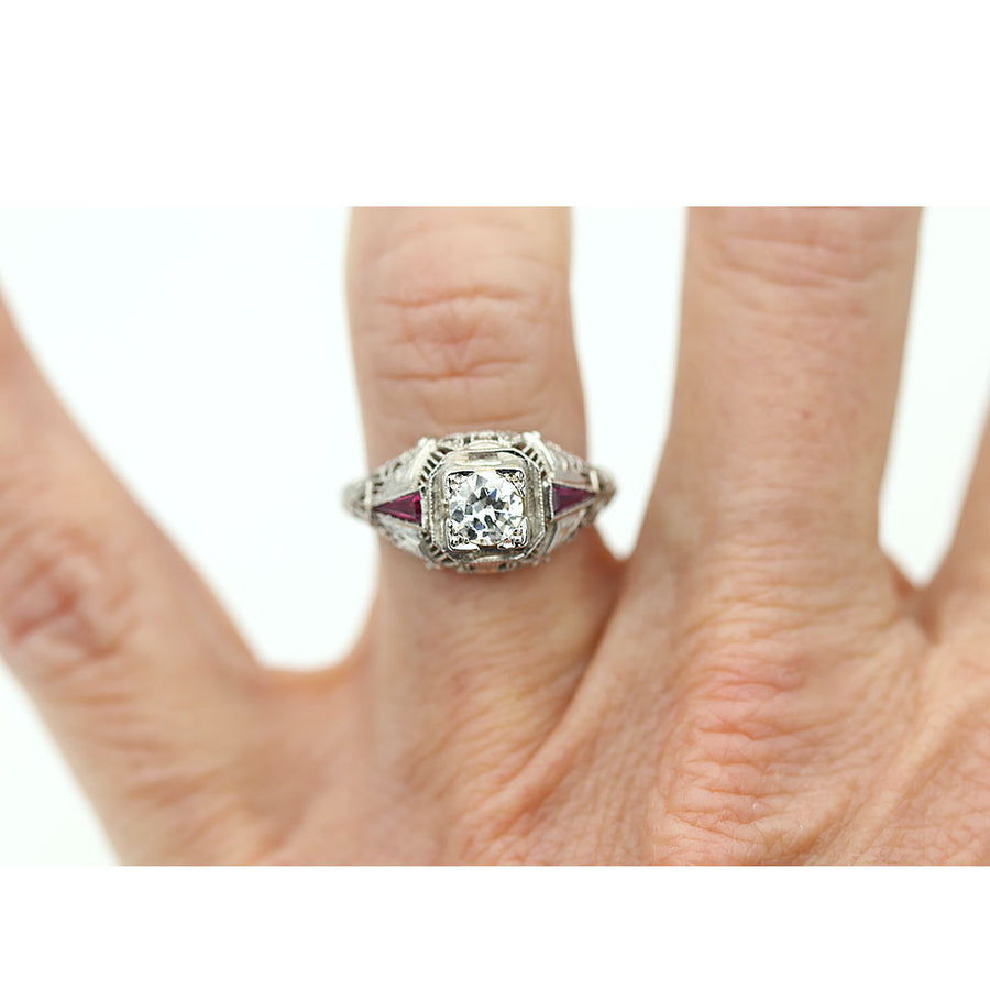 Vintage Diamond & Ruby Engagement Ring