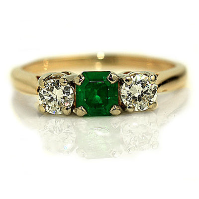 Emerald & Diamond Three Stone Engagement Ring 
