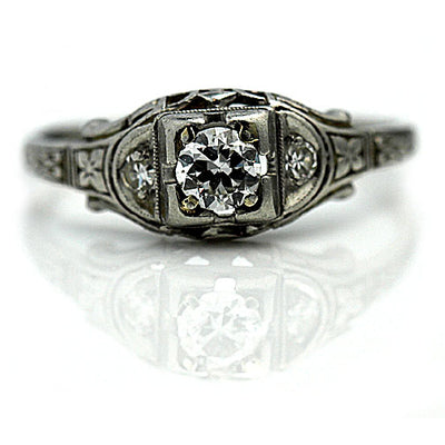 Intricate Art Deco Floral Engagement Ring