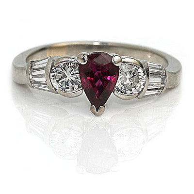 No Heat Pear Shape Ruby & Diamond Engagement Ring 