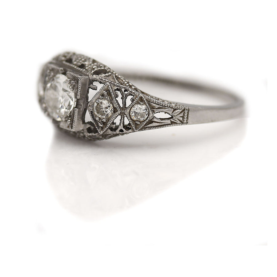 Art Deco .35 Ct Old European Cut Diamond Engagement Ring | Platinum