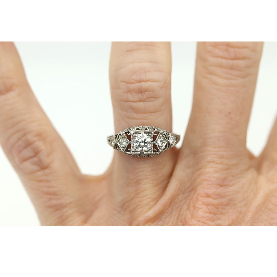 Art Deco .35 Ct Old European Cut Diamond Engagement Ring | Platinum
