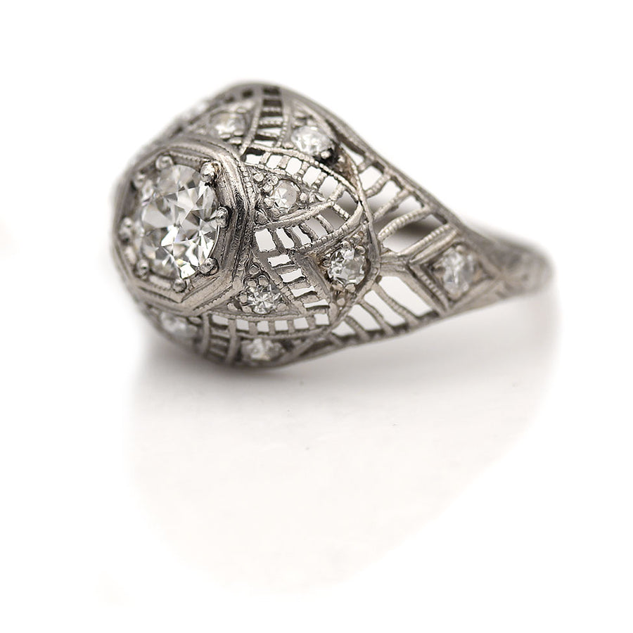 Ornate Edwardian Diamond Engagement Ring Circa 1910