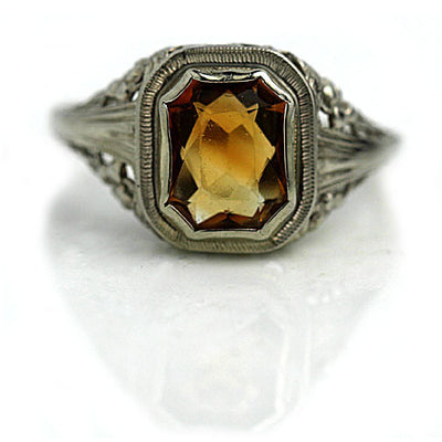 Vintage Bezel Set Citrine Engagement Ring - Vintage Diamond Ring