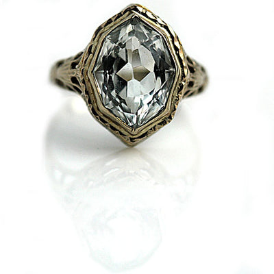 Bezel Set Marquis Aquamarine Engagement Ring - Vintage Diamond Ring