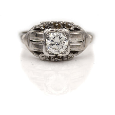Mid Century .65 Carat Solitaire Diamond Engagement Ring