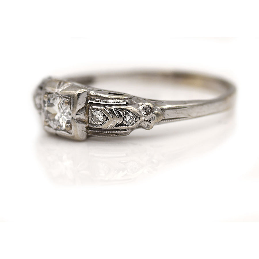 Art Deco Old Euro Diamond Vintage Engagement Ring F/VS2 Side View